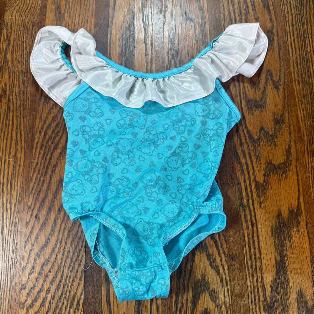 Candlesticks 3T Blue Teddy Bear Glitter Print Ruffle Sleeve Swimsuit One Piece